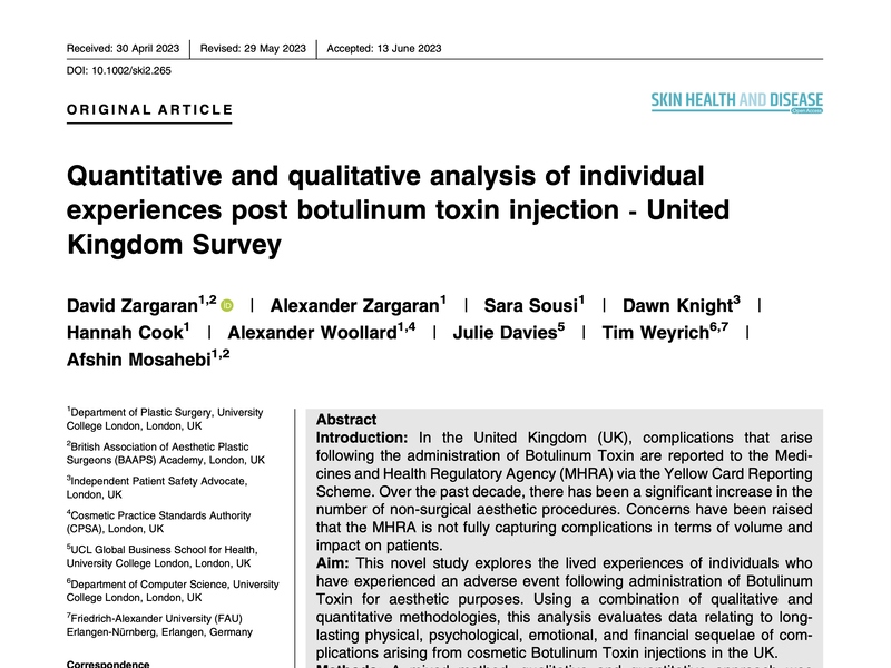 [Quantitative and qualitative analysis of individual experiences post botulinum toxin injection &ndash; United Kingdom Survey]